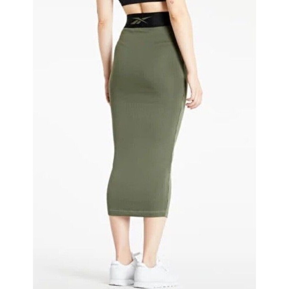 Reebok X Cardi B Skirt Athleisure Green Black Rib Pencil Midi Women's size Large